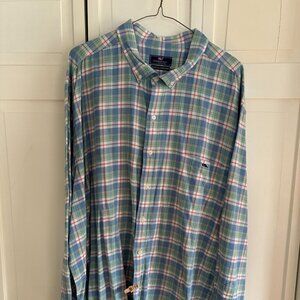 Vineyard Vines Button Down 4XB Classic Fit Tucker Shirt, Green and Blue Plaid